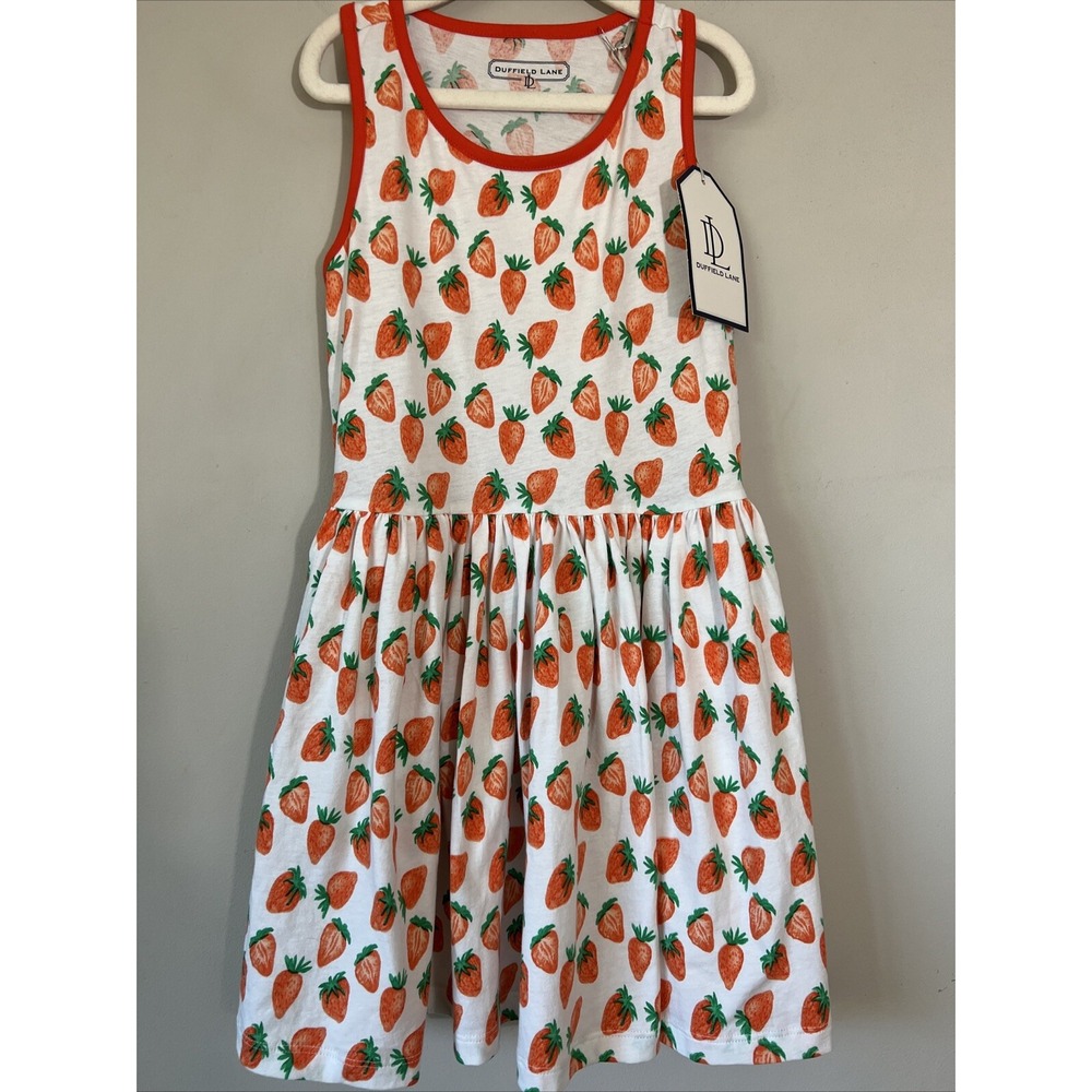 Duffield Lane GIRLS TAWNY TWIRL DRESS IN STRAWBERRY Print Size 8 100% Cotton